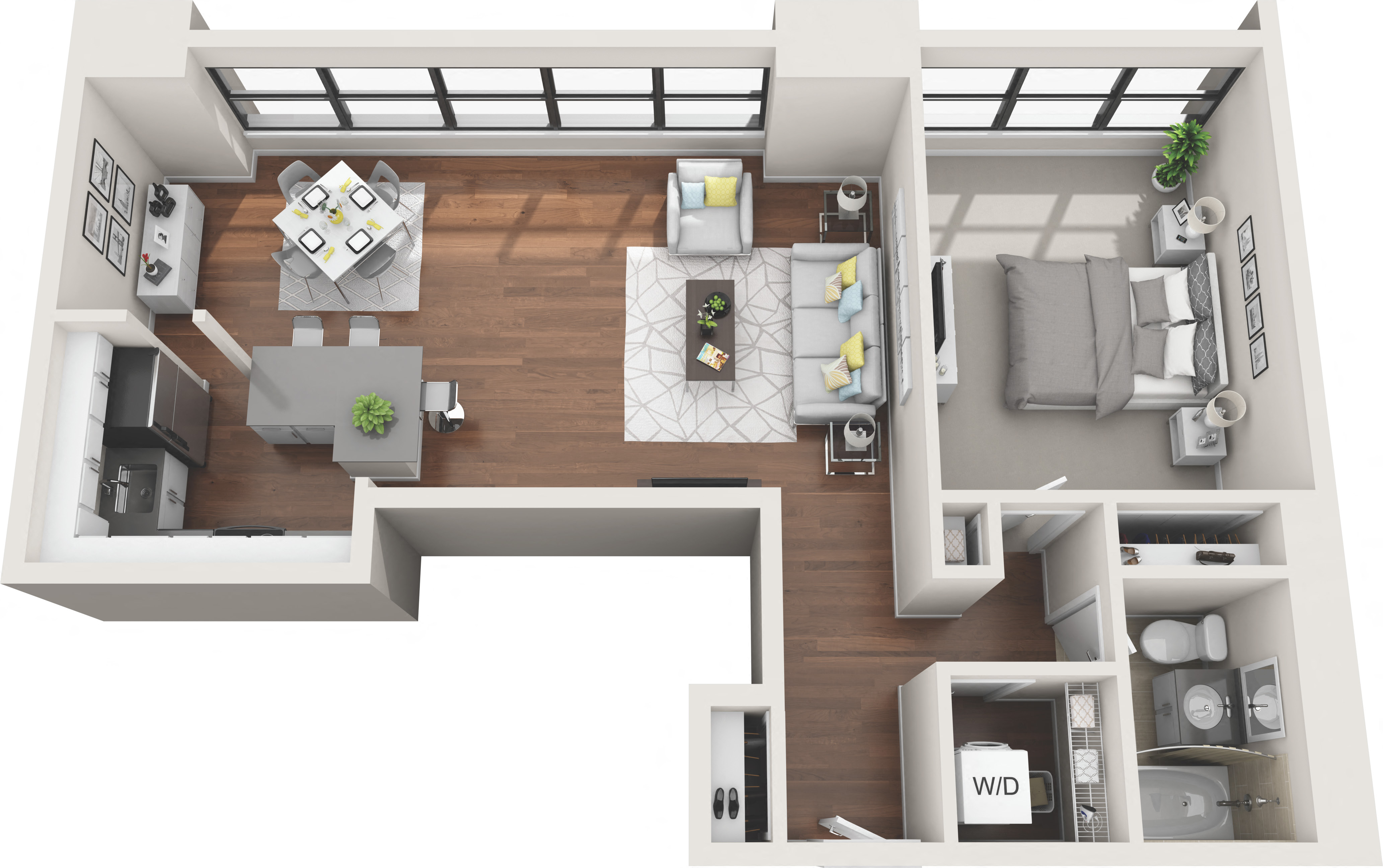 Floor plan for 1 bed, 1 bath, 760 sqft